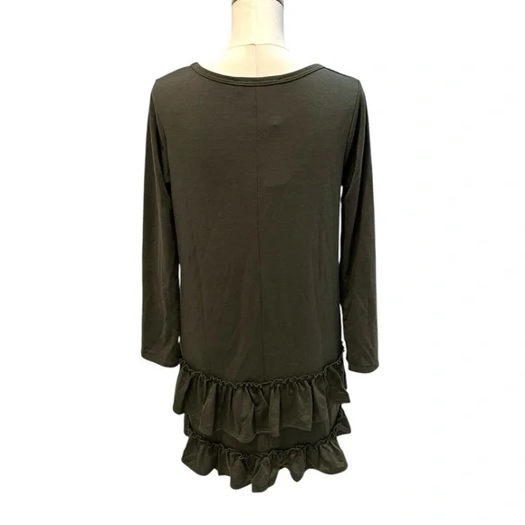 Three Bird Nest Constance Ruffle Hem Long Sleeve Dress Olive Green Sz S NWT